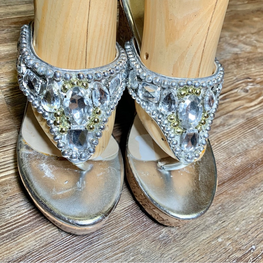 Silver Embellished Wedge Sandals